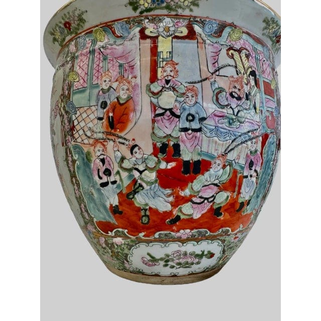 Large Hand-Painted Vintage Chinese Famille Rose Fishbowl Planter With Stand | IdleHour