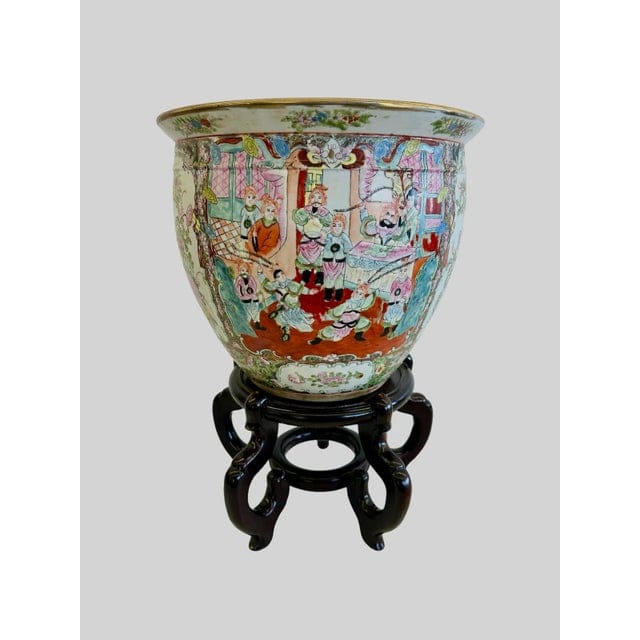 Large Hand-Painted Vintage Chinese Famille Rose Fishbowl Planter With Stand | IdleHour