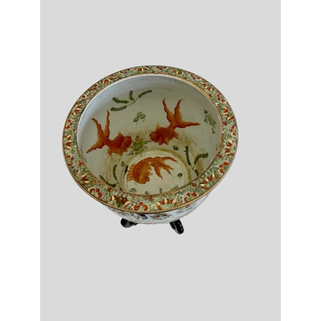 Large Hand-Painted Vintage Chinese Famille Rose Fishbowl Planter With Stand | IdleHour