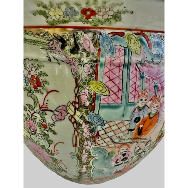 Large Hand-Painted Vintage Chinese Famille Rose Fishbowl Planter With Stand | IdleHour