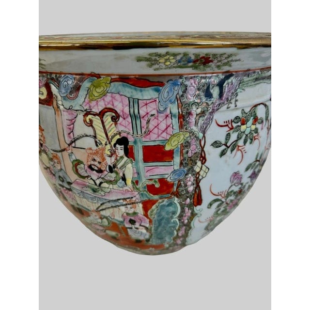Large Hand-Painted Vintage Chinese Famille Rose Fishbowl Planter With Stand | IdleHour
