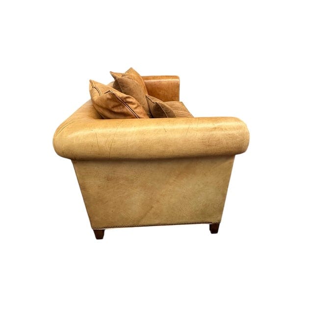 Large Vintage Ralph Lauren Home Distressed Leather & Suede Roll-Arm Sofa | IdleHour