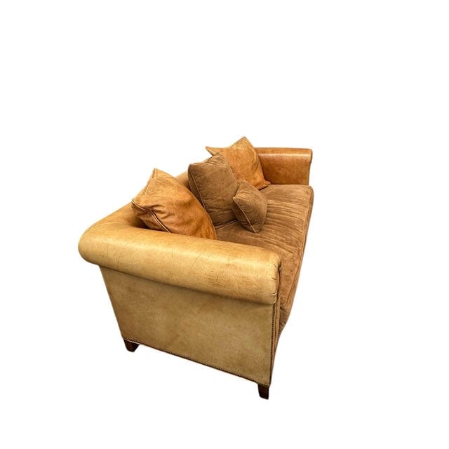 Large Vintage Ralph Lauren Home Distressed Leather & Suede Roll-Arm Sofa | IdleHour