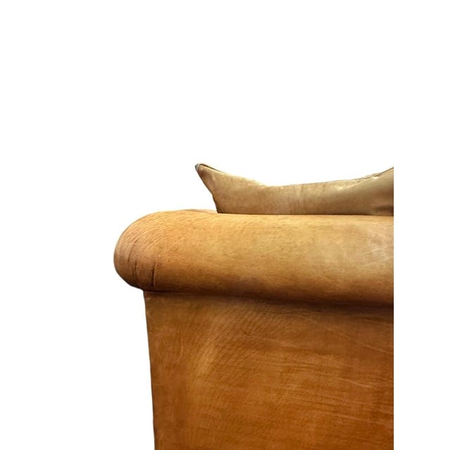 Large Vintage Ralph Lauren Home Distressed Leather & Suede Roll-Arm Sofa | IdleHour