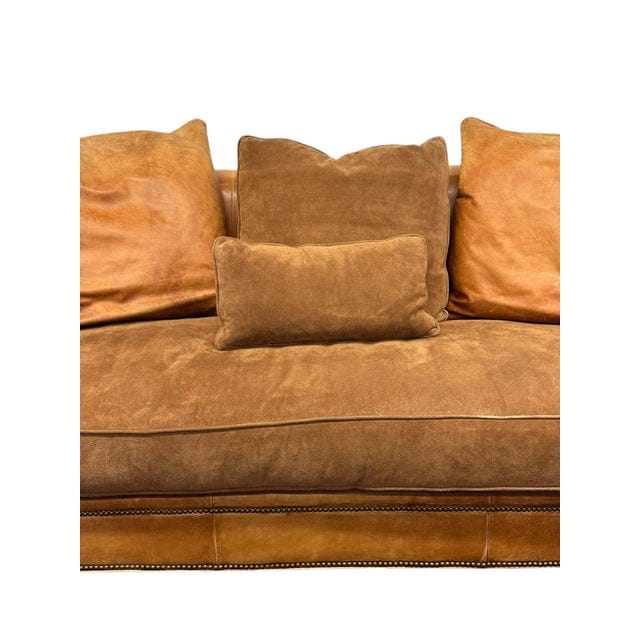 Large Vintage Ralph Lauren Home Distressed Leather & Suede Roll-Arm Sofa | IdleHour