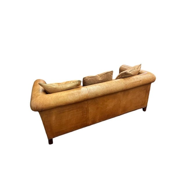 Large Vintage Ralph Lauren Home Distressed Leather & Suede Roll-Arm Sofa | IdleHour