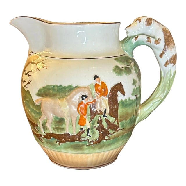 Large Vintage Wedgwood Etruria Pitcher Circa 1930s - English Hunt Scene With Hound Handle | IdleHour