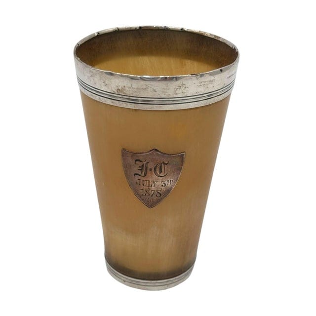 Late 19th Century Sterling Silver Rimmed Horn Cup With Glass Bottom | IdleHour