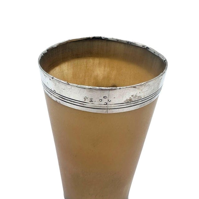 Late 19th Century Sterling Silver Rimmed Horn Cup With Glass Bottom | IdleHour