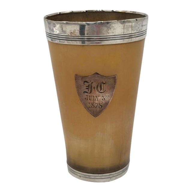 Late 19th Century Sterling Silver Rimmed Horn Cup With Glass Bottom | IdleHour