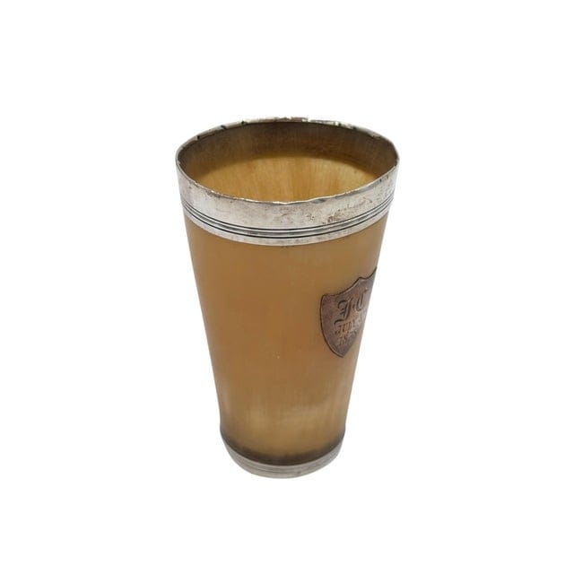 Late 19th Century Sterling Silver Rimmed Horn Cup With Glass Bottom | IdleHour
