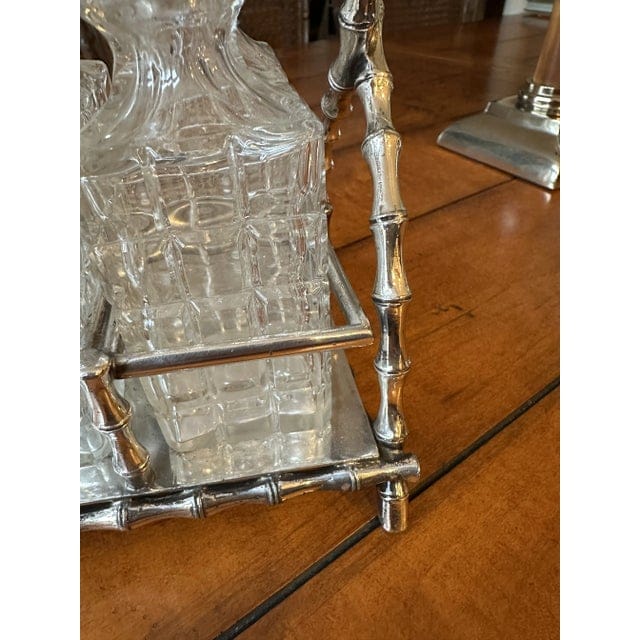 Late 19th Century Victorian English Bamboo Form Sheffield Silver Plate and Crystal Cruet Set- 7 Pieces | IdleHour