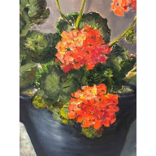 Late 20th Century "Big Reds" by Toni Conway - Red Geranium Still Life Oil Painting | IdleHour