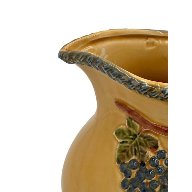 Late 20th Century Ceramiche Virginia Tuscan Grape Relief Pitcher | IdleHour