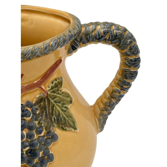 Late 20th Century Ceramiche Virginia Tuscan Grape Relief Pitcher | IdleHour