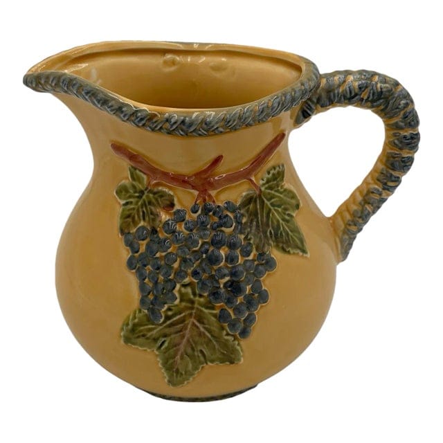 Late 20th Century Ceramiche Virginia Tuscan Grape Relief Pitcher | IdleHour