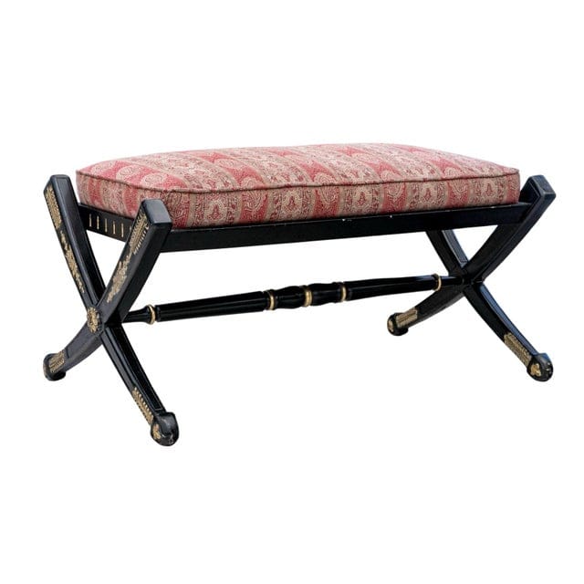 Late 20th Century Hollywood Regency Styled Bench With Red Paisley Upholstery | IdleHour