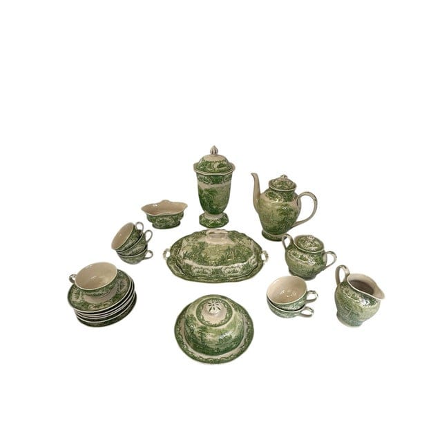 Late 20th Century Italian Reproduction Green and White China Tea Set - 24 Pieces | IdleHour