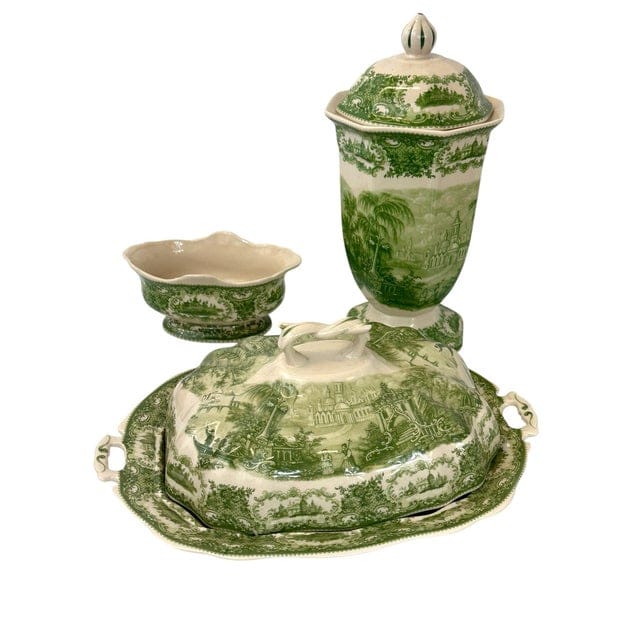 Late 20th Century Italian Reproduction Green and White China Tea Set - 24 Pieces | IdleHour