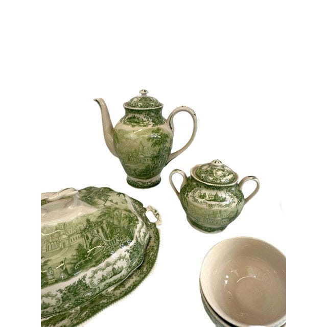 Late 20th Century Italian Reproduction Green and White China Tea Set - 24 Pieces | IdleHour