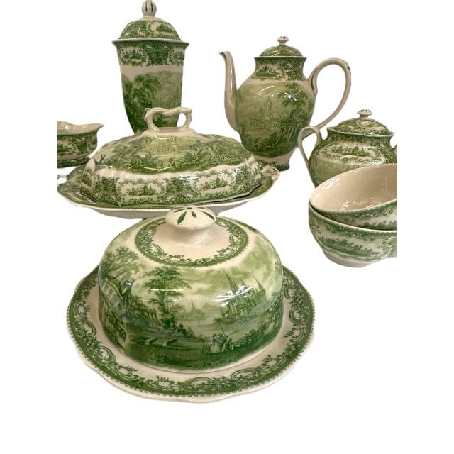 Late 20th Century Italian Reproduction Green and White China Tea Set - 24 Pieces | IdleHour