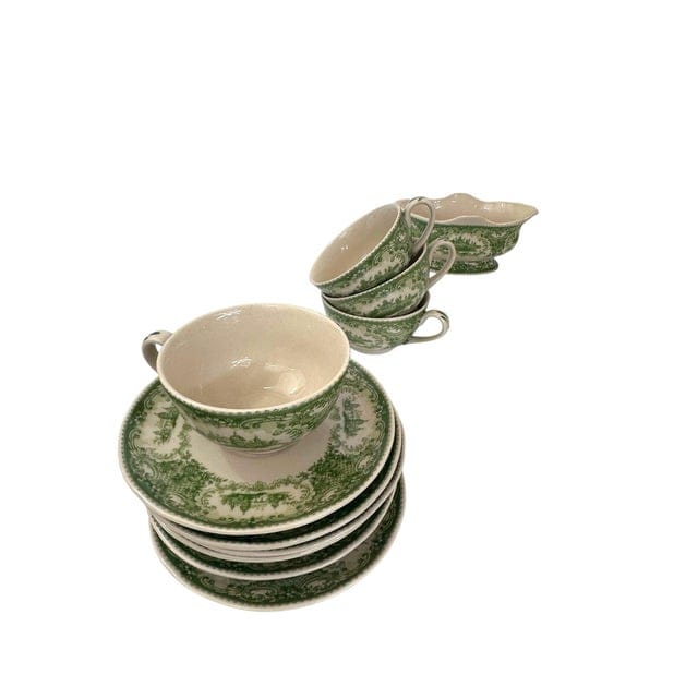 Late 20th Century Italian Reproduction Green and White China Tea Set - 24 Pieces | IdleHour