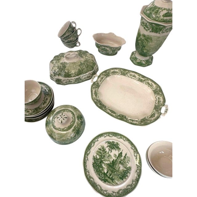 Late 20th Century Italian Reproduction Green and White China Tea Set - 24 Pieces | IdleHour