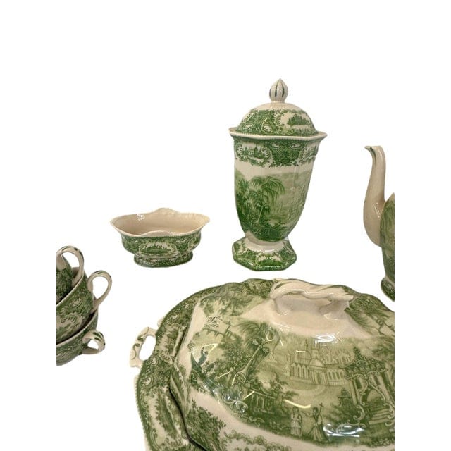 Late 20th Century Italian Reproduction Green and White China Tea Set - 24 Pieces | IdleHour