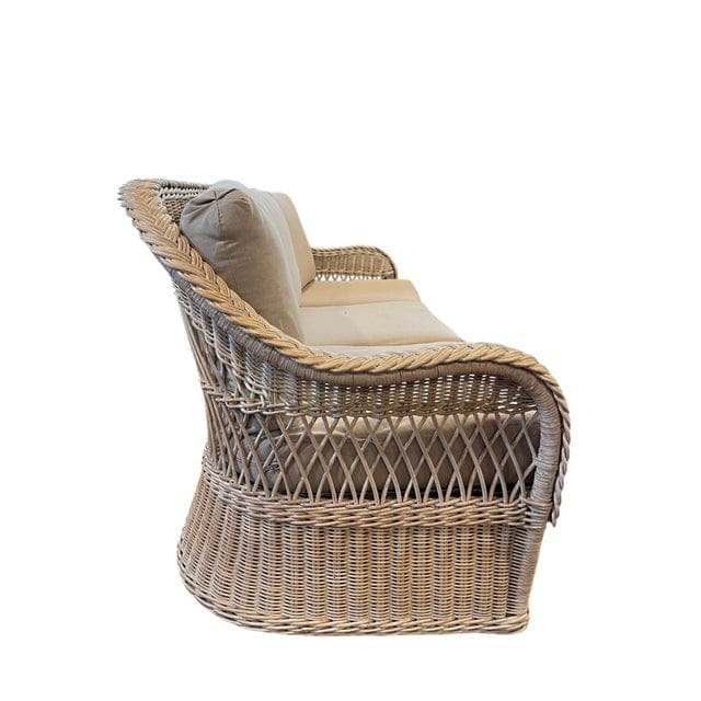 Late 20th Century Limed Wicker Sofa With Tan Cushions | IdleHour