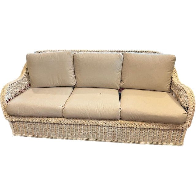 Late 20th Century Limed Wicker Sofa With Tan Cushions | IdleHour