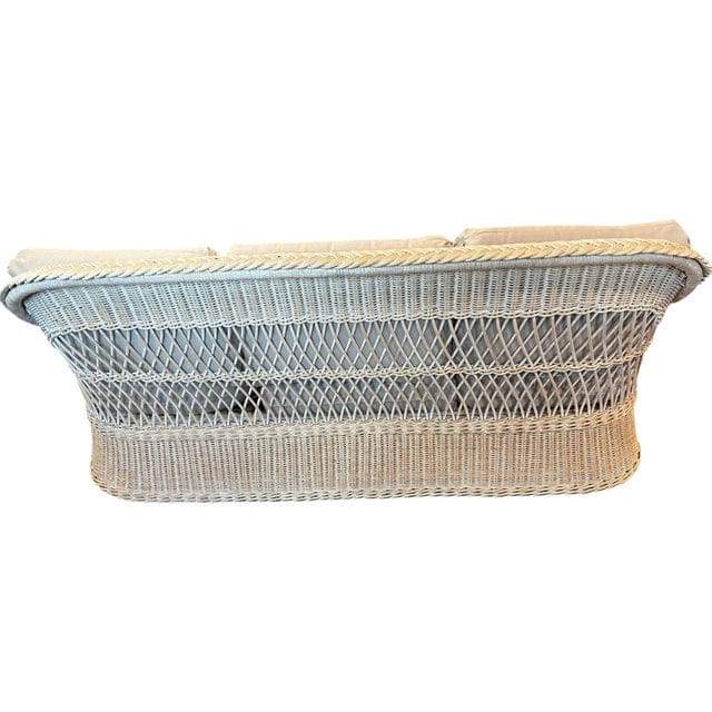 Late 20th Century Limed Wicker Sofa With Tan Cushions | IdleHour
