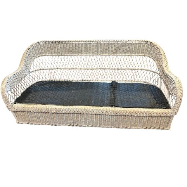 Late 20th Century Limed Wicker Sofa With Tan Cushions | IdleHour