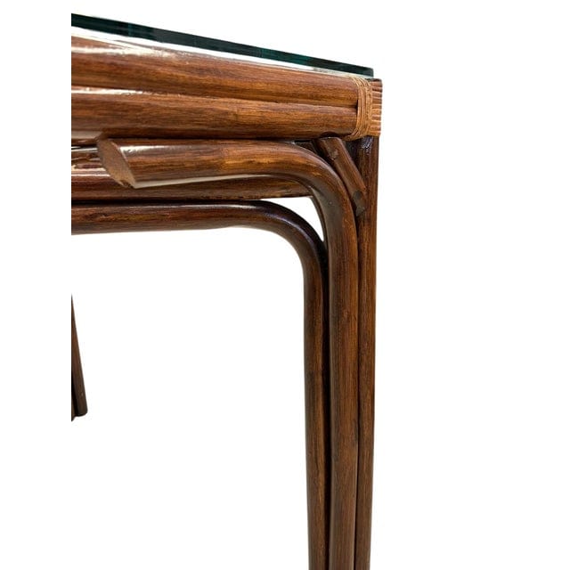 Late 20th Century McGuire Style Lacquered Wood and Rattan Game Table | IdleHour