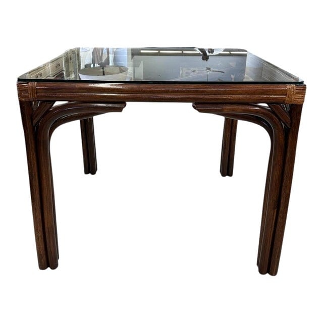 Late 20th Century McGuire Style Lacquered Wood and Rattan Game Table | IdleHour