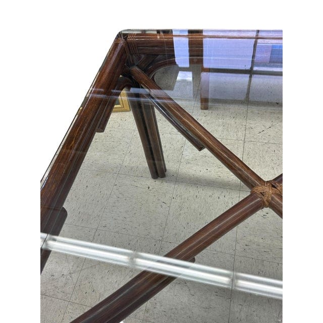 Late 20th Century McGuire Style Lacquered Wood and Rattan Game Table | IdleHour