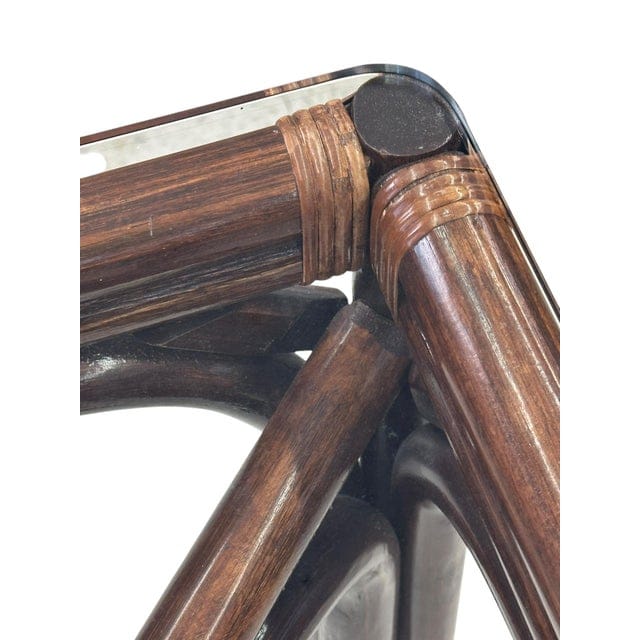 Late 20th Century McGuire Style Lacquered Wood and Rattan Game Table | IdleHour