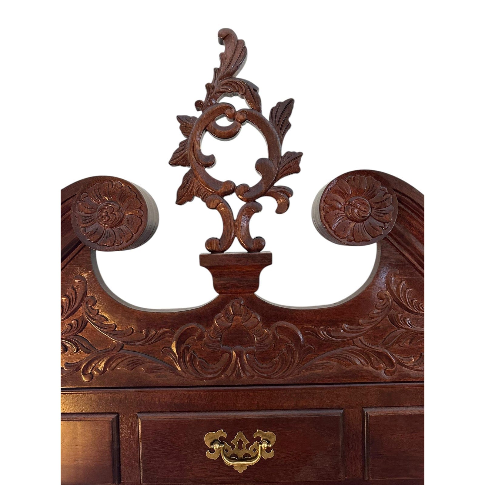 Late 20th Century National Mount Airy Chippendale Solid Cherry Highboy With Brass Hardware | IdleHour