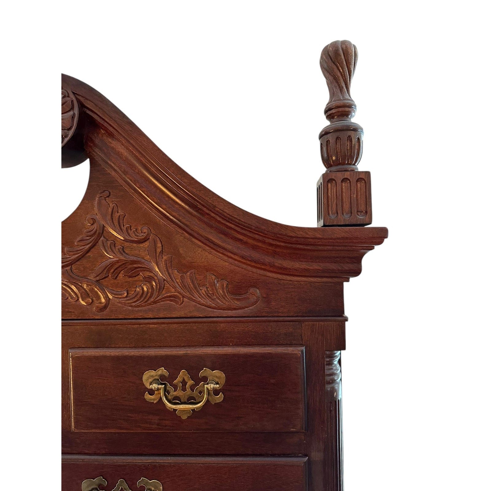 Late 20th Century National Mount Airy Chippendale Solid Cherry Highboy With Brass Hardware | IdleHour