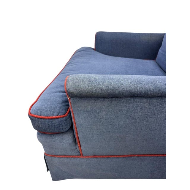 Late 20th Century Navy Upholstered Red-Welted Club Chair With Matching Ottoman | IdleHour