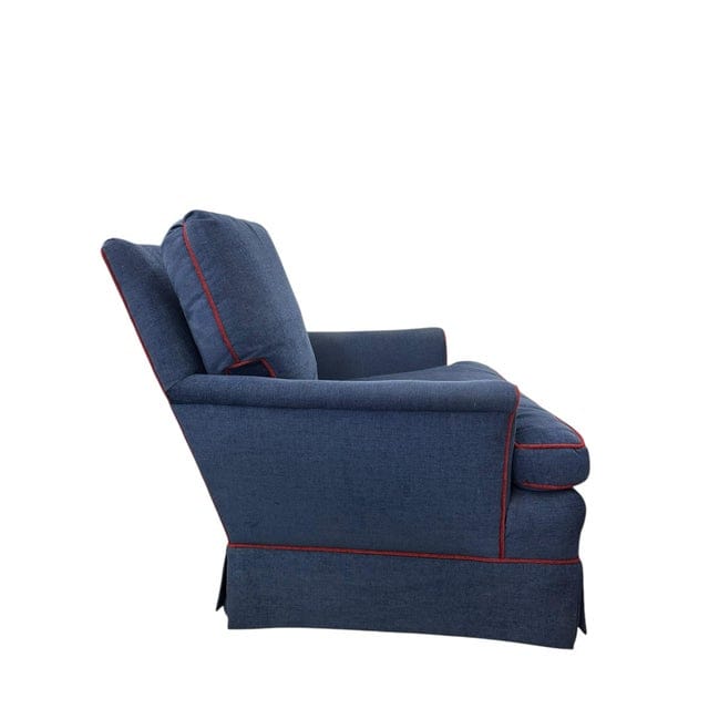 Late 20th Century Navy Upholstered Red-Welted Club Chair With Matching Ottoman | IdleHour