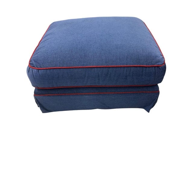 Late 20th Century Navy Upholstered Red-Welted Club Chair With Matching Ottoman | IdleHour