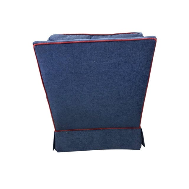Late 20th Century Navy Upholstered Red-Welted Club Chair With Matching Ottoman | IdleHour