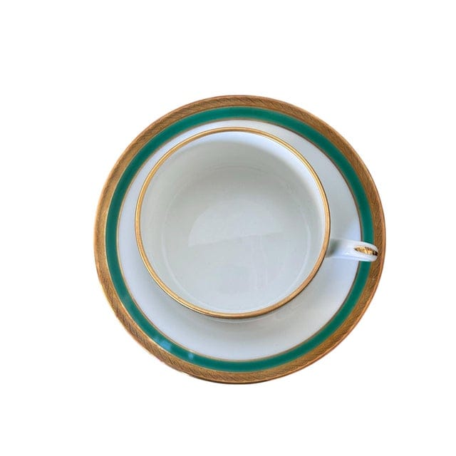 Late 20th Century Richard Ginori Palermo Green Cups and Saucers Set- 24 Pieces | IdleHour