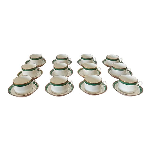 Late 20th Century Richard Ginori Palermo Green Cups and Saucers Set- 24 Pieces | IdleHour