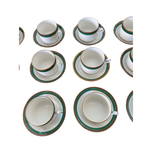 Late 20th Century Richard Ginori Palermo Green Cups and Saucers Set- 24 Pieces | IdleHour