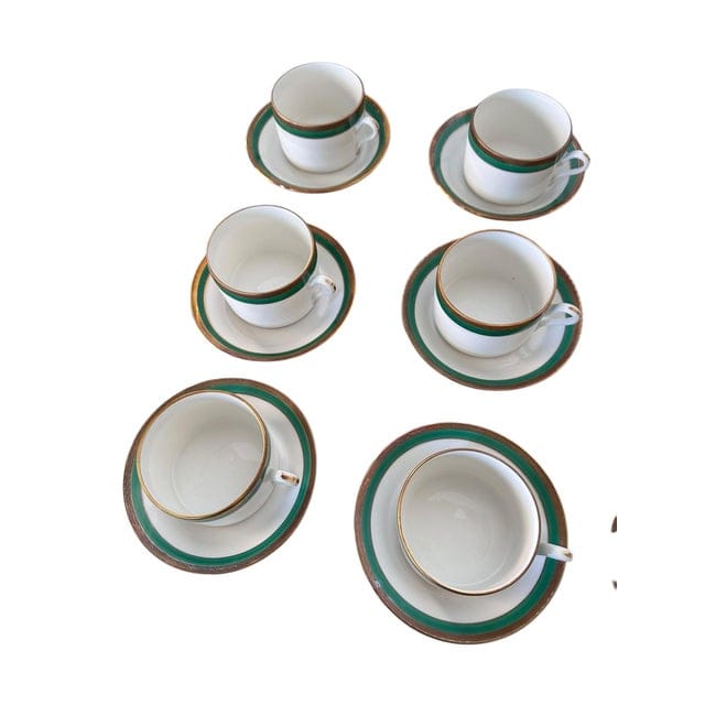Late 20th Century Richard Ginori Palermo Green Cups and Saucers Set- 24 Pieces | IdleHour