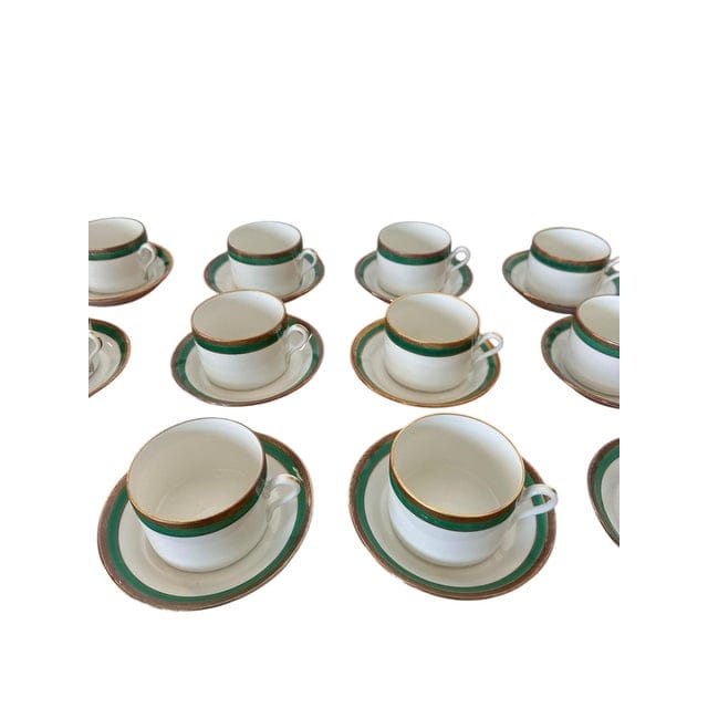 Late 20th Century Richard Ginori Palermo Green Cups and Saucers Set- 24 Pieces | IdleHour
