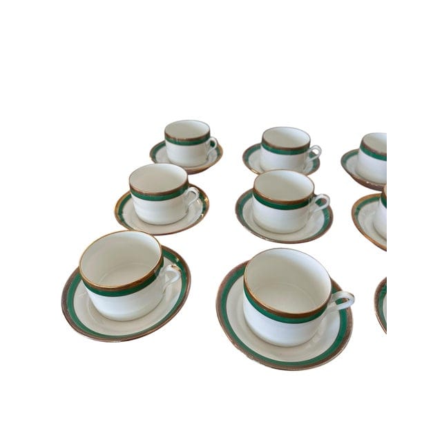 Late 20th Century Richard Ginori Palermo Green Cups and Saucers Set- 24 Pieces | IdleHour