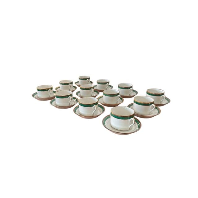 Late 20th Century Richard Ginori Palermo Green Cups and Saucers Set- 24 Pieces | IdleHour