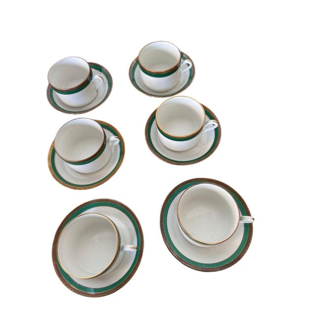 Late 20th Century Richard Ginori Palermo Green Cups and Saucers Set- 24 Pieces | IdleHour